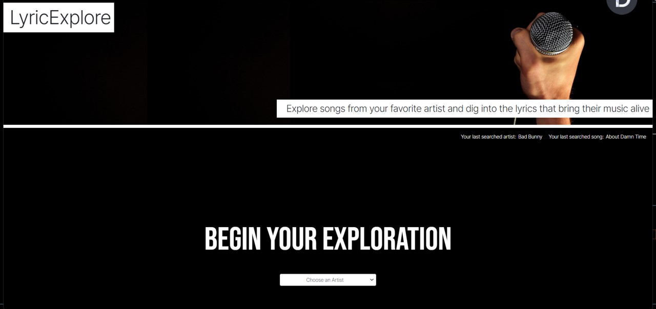 Image of a website that is all black and has a microphone